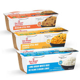 Assorted Regal Kitchen Foods ready-to-eat rice cups including long grain white, Mexican, and Spanish style rice in 8.8 oz cups.