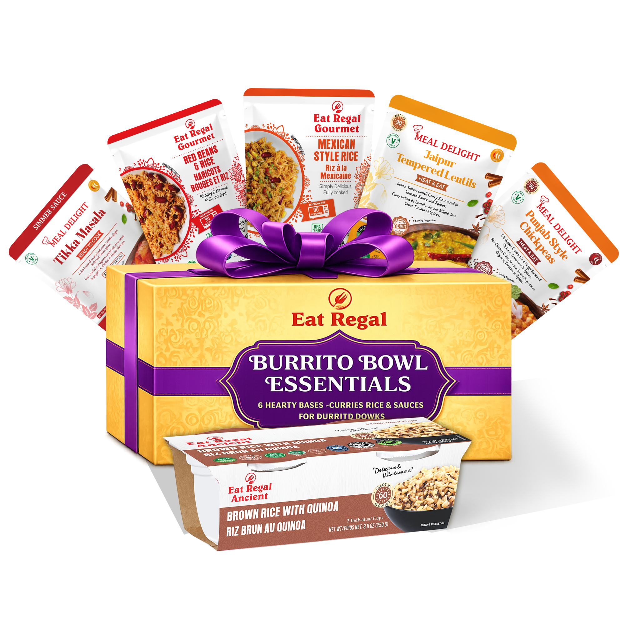Eat Regal Burrito Bowl Essentials Gift Set – Ready-to-Eat Rice & Curries with Simmer Sauce, Easy Bowl Sides, 24-Month Shelf-Stable, Valentine Dinner at Home, Pack of 6 - Regal Kitchen Store
