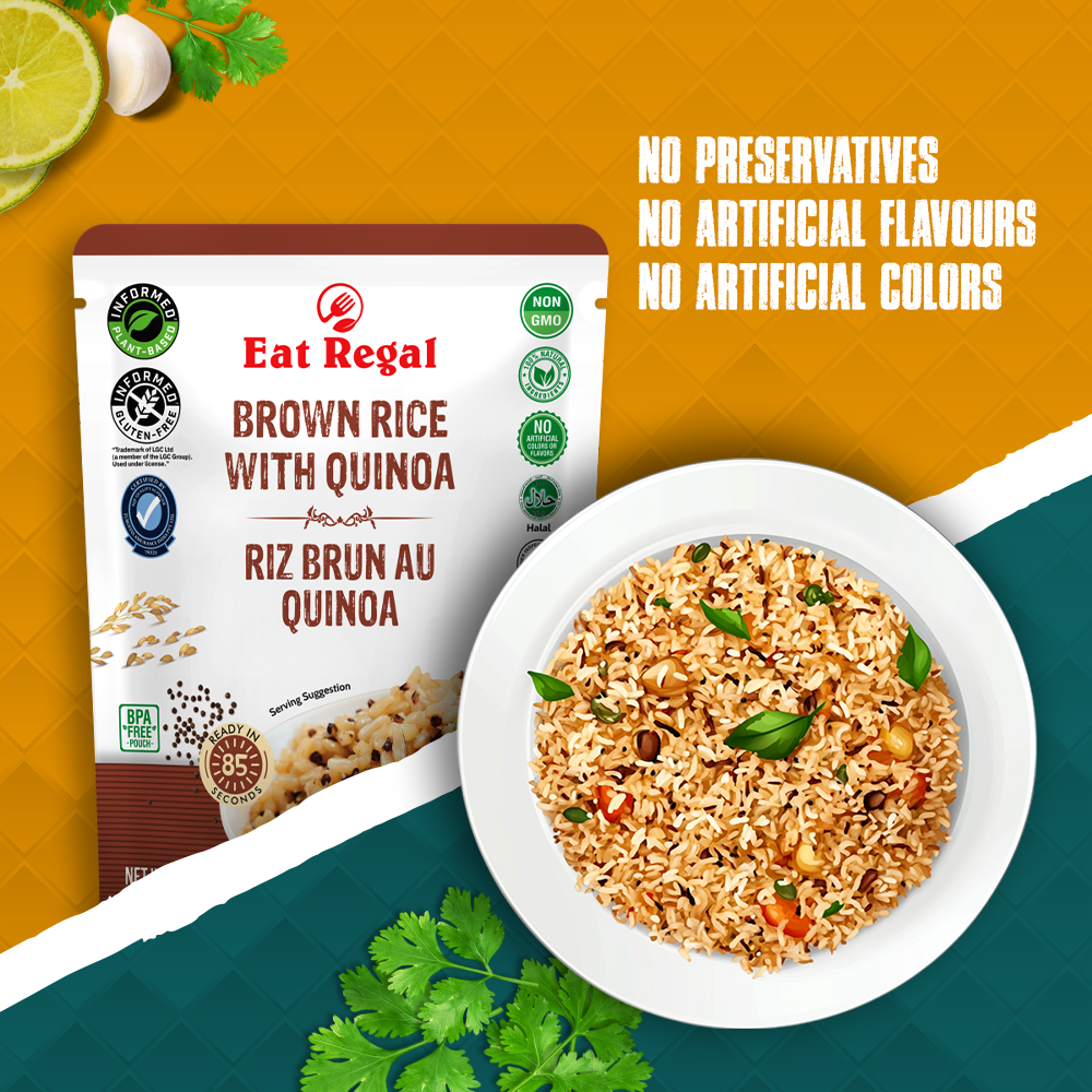 Eat Regal Brown Rice with Quinoa – Nutritious & Delicious, Ready in 85 Seconds, 8.8 oz Each (6-Pack, Total 52.8 oz) - Regal Kitchen Store
