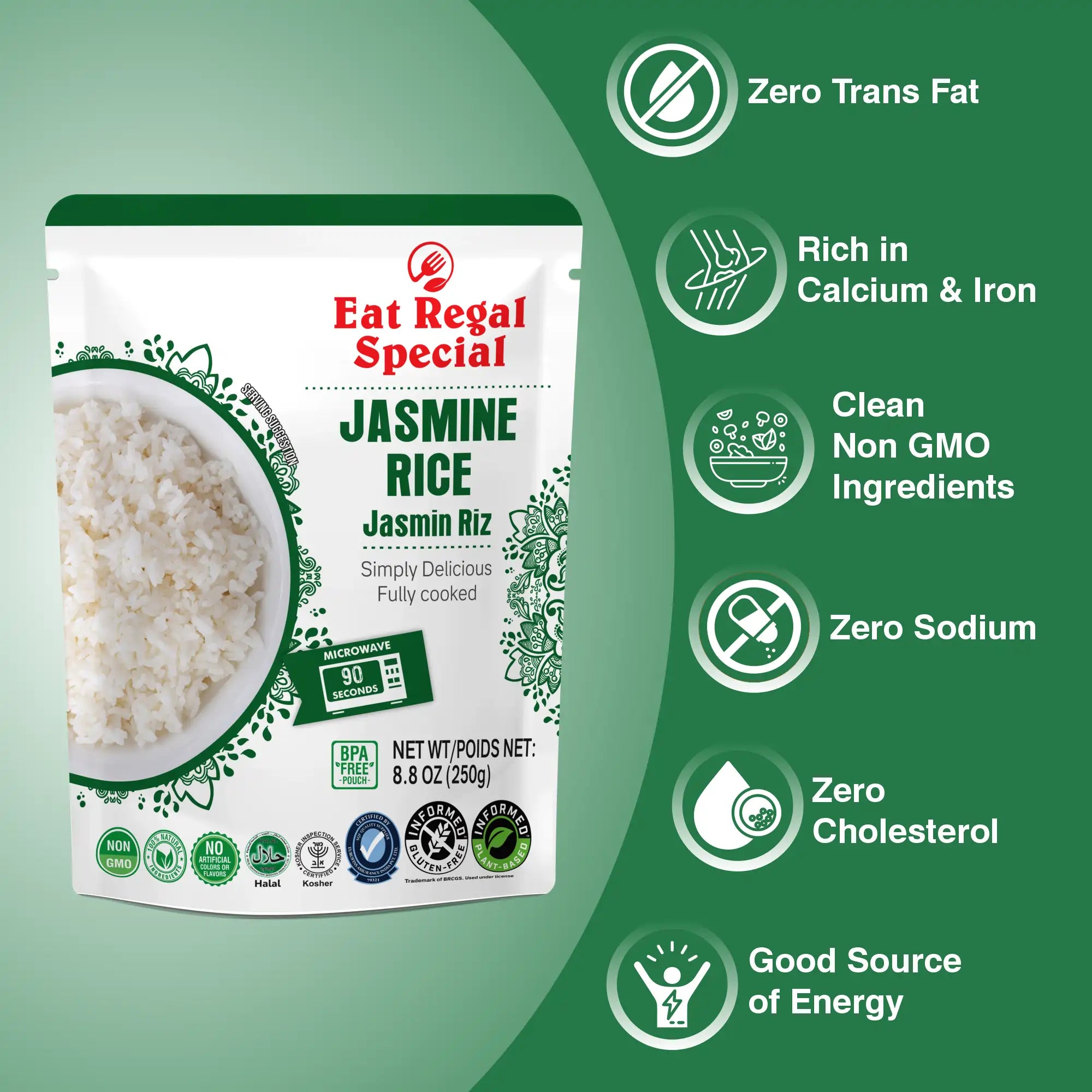 Eat Regal Thai Jasmine Rice – Aromatic & Fluffy, Ready in 90Seconds, 8.8 oz Each (6-Pack, Total 52.8 oz) - Regal Kitchen Store