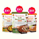 Assorted Regal Kitchen Store Indian meals including Dal Makhani, Dal Tadka, and Chana Masala in 10 oz ready-to-eat packs.