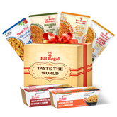 Ready-to-eat rice and pasta gift box featuring global varieties from India, Nigeria, Mexico, Spain, and Italy by Regal Kitchen Foods.