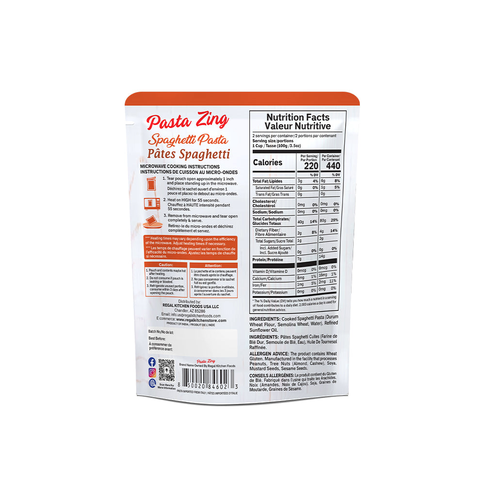 Pasta Zing Spaghetti Pasta - Ready in 60 Seconds - Regal Kitchen Foods USA LLC