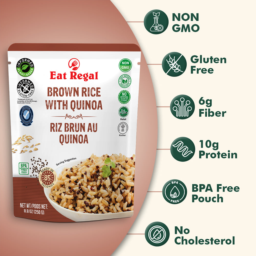 Eat Regal Brown Rice with Quinoa – Nutritious & Delicious, Ready in 85 Seconds, 8.8 oz Each (6-Pack, Total 52.8 oz) - Regal Kitchen Store