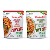 Assorted Regal Kitchen Foods Italian Pasta Zing pack with tomato basil and arrabbiata fusilli, high protein and fiber, ready in 1 minute.