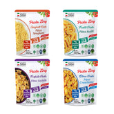 Ready-to-eat Pasta Zing 4-shape variety pack by Regal Kitchen Foods with spaghetti, farfalle, elbow, and fusilli pasta in a 7-pack