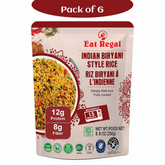 Ready-to-eat Indian Biryani Style Rice by Regal Kitchen Foods, 8.8 oz packs, featuring flavorful seasoned rice in a six-pack.