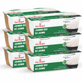 Pack of six Regal Kitchen Foods USA LLC Jasmine Rice ready-to-eat gluten-free microwaveable side dish in 8.8 oz containers.