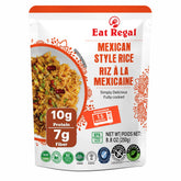Ready-to-eat Regal Mexican-style rice in 8.8 oz packs, featuring vibrant rice with spices and vegetables, perfect as a side or meal.