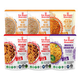 Eat Regal 4-flavor ready-to-eat rice variety pack by Regal Kitchen Foods with six pouches of egg fried, red beans, broccoli, and cheddar rice.