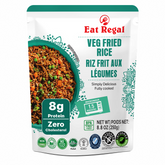Ready-to-eat Veg Fried Rice by Regal Kitchen Foods USA, 8.8 oz pack, cooked and served, 12-pack for quick meal options.