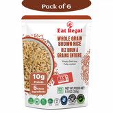 Six-pack of Regal Kitchen Foods USA LLC ready-to-eat whole grain brown rice, 8.8 oz packages, showing cooked rice in bowls.