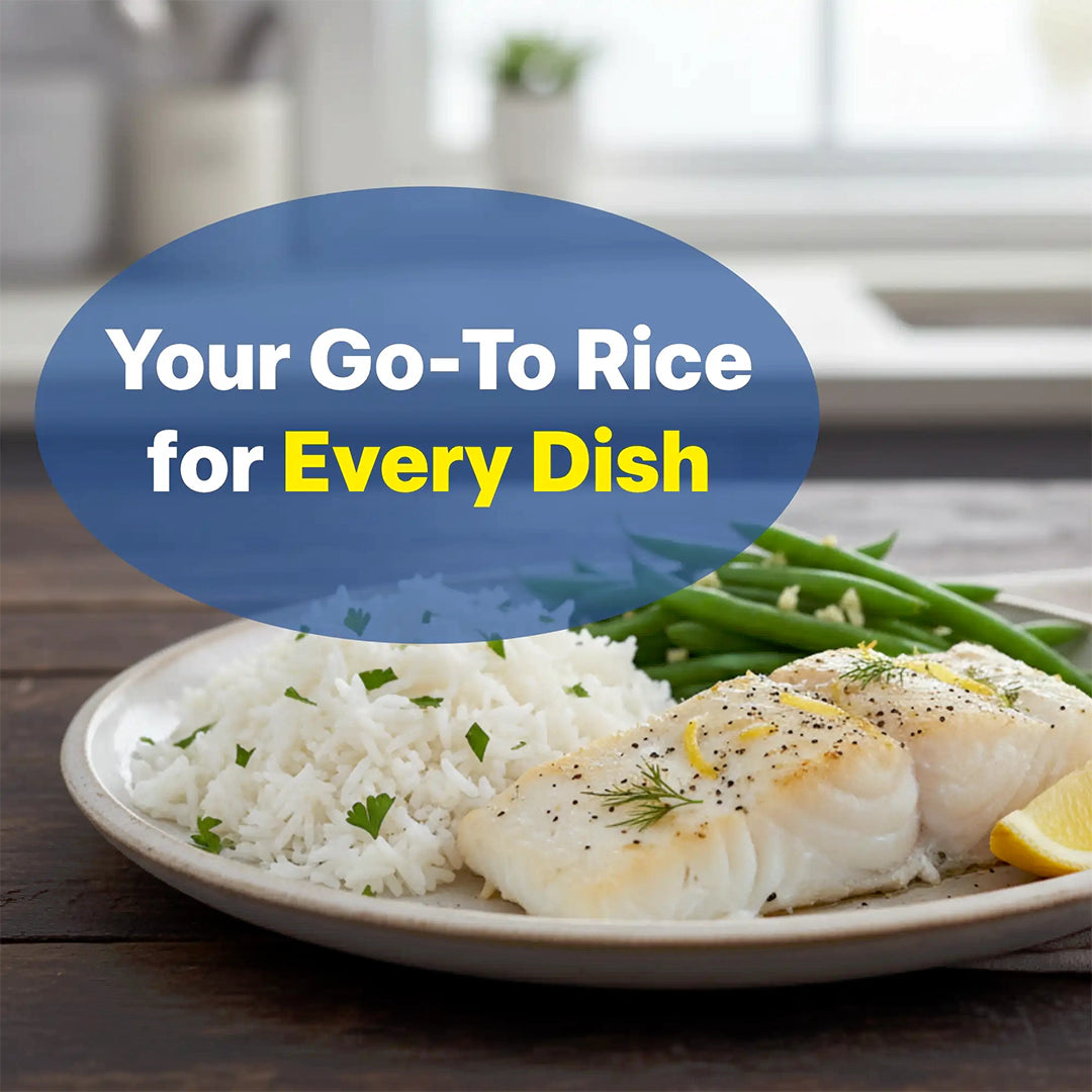Six-pack of Regal Kitchen Foods USA LLC ready-to-eat long grain white rice, fluffy and versatile, in 8.8 oz packets.