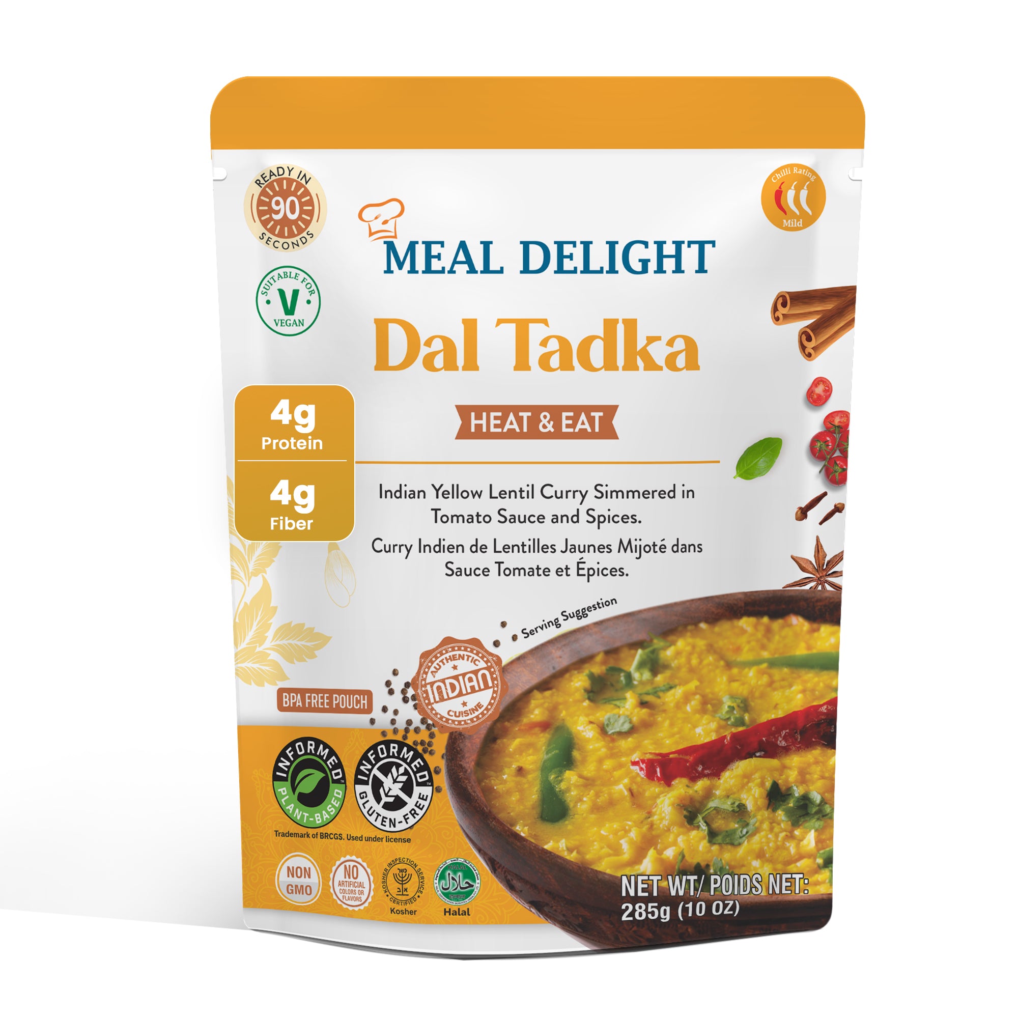 Meal Delight Jaipur Tempered Lentils, Indian Ready to Eat Lentil Curry, 12g Protein & 12g Fiber per Pouch, Plant-Based Gluten-Free, No Preservatives, Halal & Kosher Certified, Ready in 1.5 Minutes, Shelf-Stable Pouch, 10 oz Pack of 3 - Regal Kitchen Store