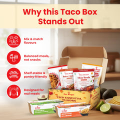 Eat Regal Taco Essentials Holiday Gift Box – 6-Item Global Taco Kit with Flavored Ready Rice & Indian Simmer Sauces | Microwave-Ready Rice Cups & Pouches + Ready-to-Cook Sauces | Holiday Gifting & Taco Night Made Easy - Regal Kitchen Store
