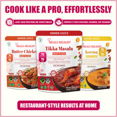 Meals Delight Indian Curry Simmer Sauce Variety – 6-Pack (12.6 oz) | 2 Each: Tikka Masala, Korma, Butter Chicken - Regal Kitchen Store
