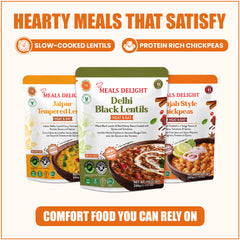 Meal Delight Dal Makhani, Dal Tadka & Chana Masala, Ready to Eat Indian Meals, Variety Pack of 6, Heat & Eat in 1.5 Minutes, No Preservatives, Shelf Stable, No Artificial Colors or Flavors Variety 6 Pack , 10 oz - Regal Kitchen Store