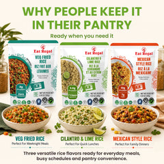 Assorted Regal Kitchen Foods USA LLC ready-to-eat rice pouches from the Eat Regal Gourmet Rice Variety Pack, displayed in a row.