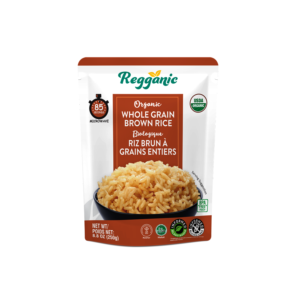 Regganic Organic Whole Grain Brown Rice – 8.8 oz Each (6 Count), Long Grain, Total 52.8 oz | Healthy & Nutritious - Regal Kitchen Store