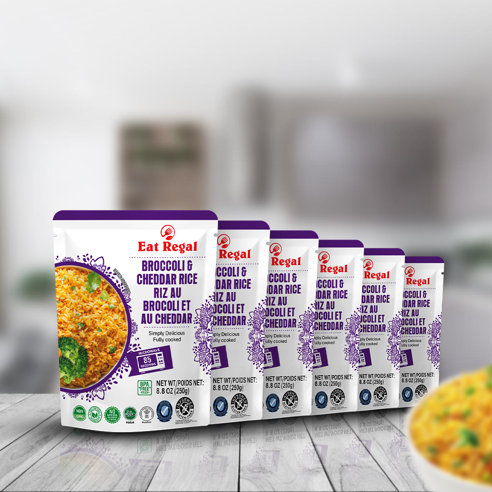 Eat Regal Broccoli & Cheddar Flavored Rice – Creamy, Savory & Ready in 85 Seconds, 8.8 oz Each (6-Pack, Total 52.8 oz) - Regal Kitchen Store