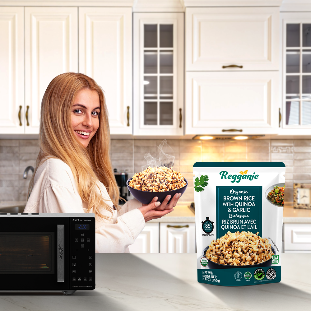 Reganic Organic Brown Rice with Quinoa & Garlic, Ready to Eat, 8.8 oz (Pack of 6) - Regal Kitchen Foods USA LLC
