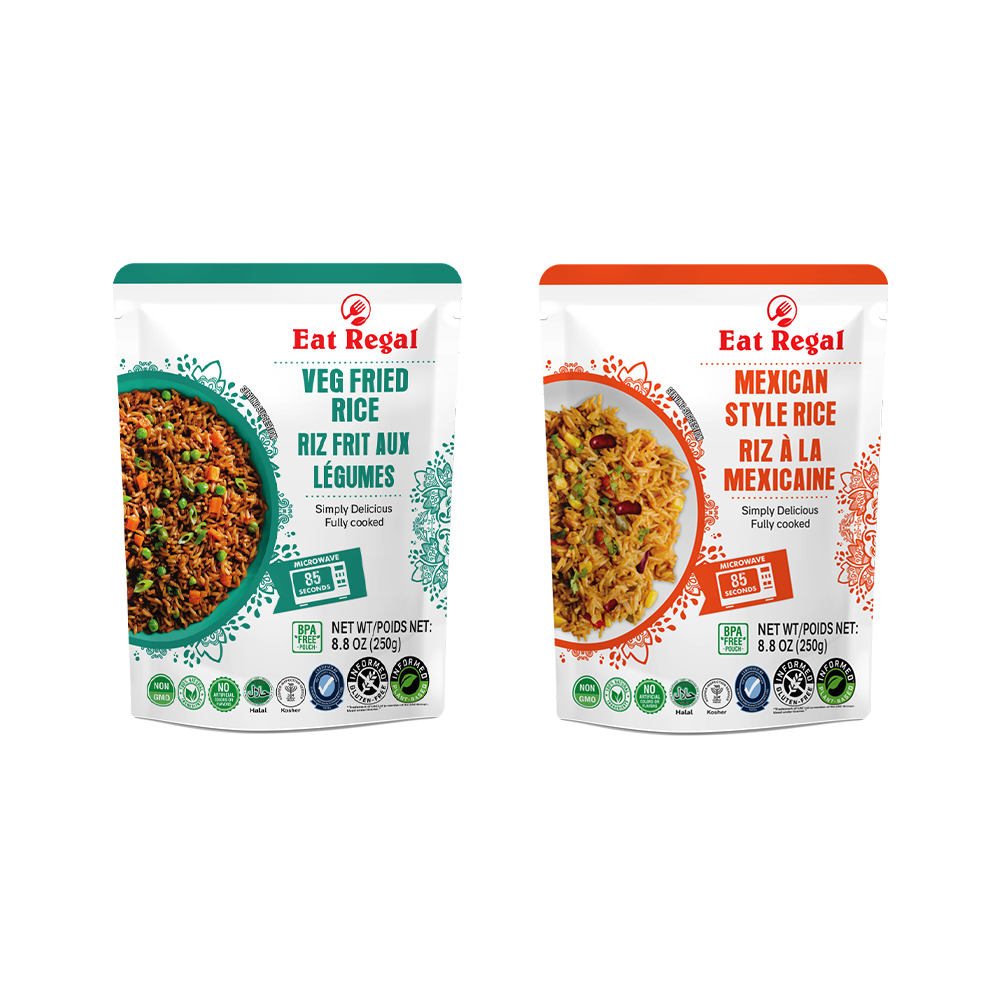 Eat Regal Variety Pack – Vegetable Fried Rice & Mexican Rice, Ready in 85 Seconds, 8.8 oz Each (12-Pack) – Perfect for Family Dinners or Meal Prep - Regal Kitchen Store