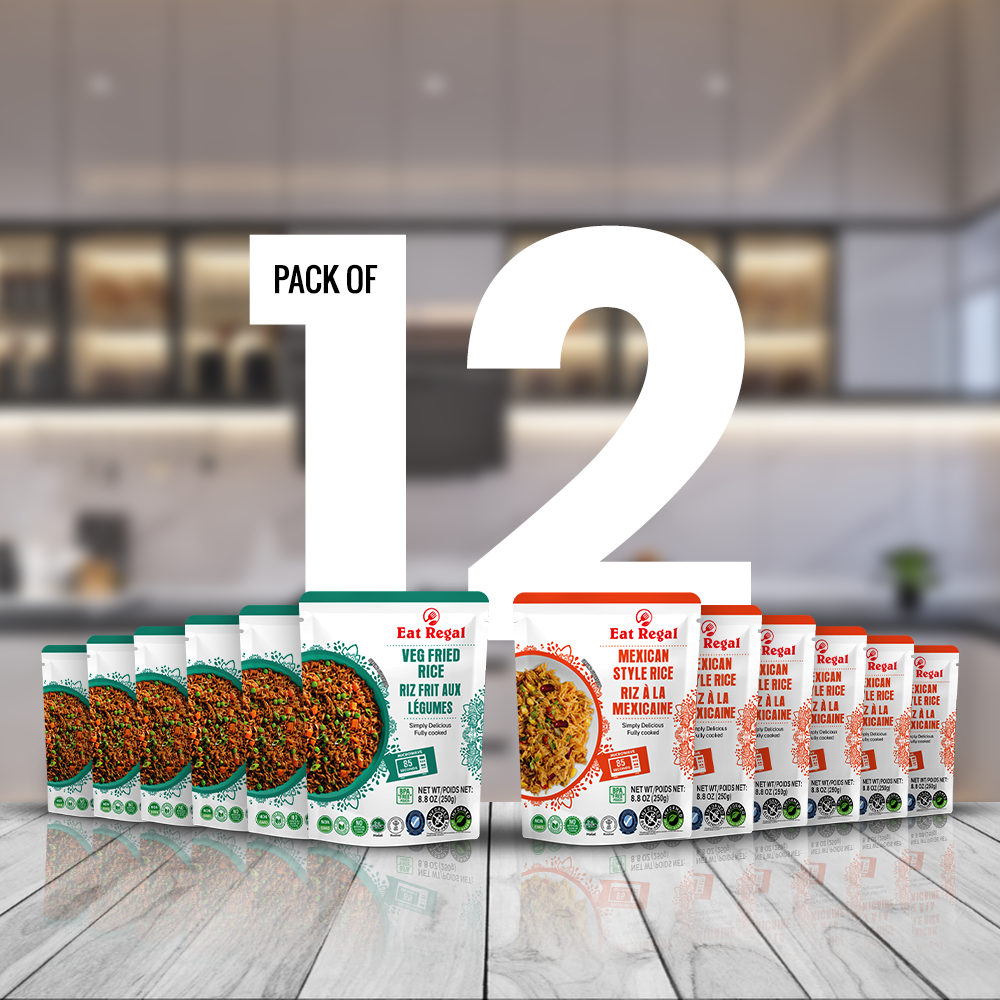 Eat Regal Variety Pack – Vegetable Fried Rice & Mexican Rice, Ready in 85 Seconds, 8.8 oz Each (12-Pack) – Perfect for Family Dinners or Meal Prep - Regal Kitchen Store