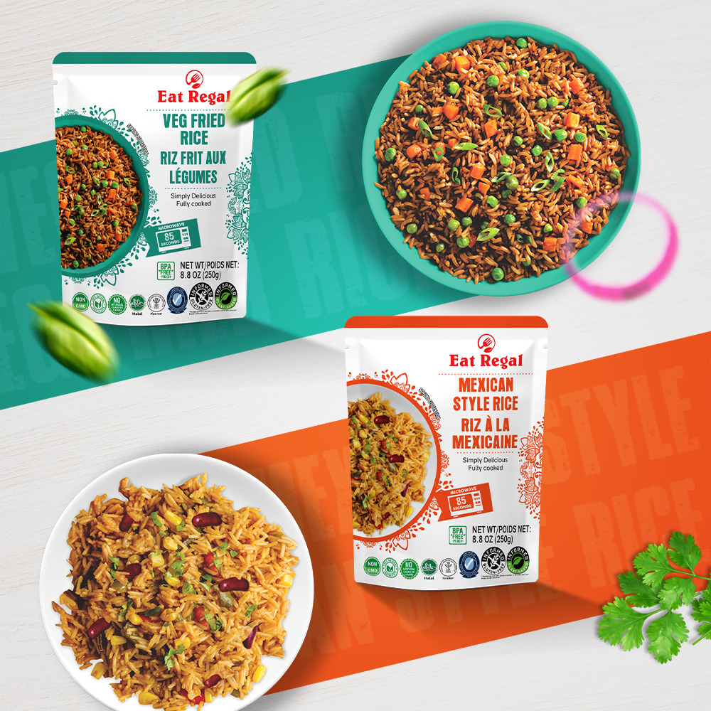 Eat Regal Variety Pack – Vegetable Fried Rice & Mexican Rice, Ready in 85 Seconds, 8.8 oz Each (12-Pack) – Perfect for Family Dinners or Meal Prep - Regal Kitchen Store
