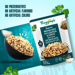 Reganic Organic Brown Rice with Quinoa & Garlic, Ready to Eat, 8.8 oz (Pack of 6) - Regal Kitchen Foods USA LLC