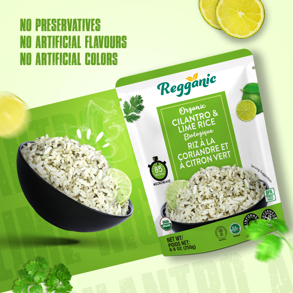 Reganic Organic Cilantro & Lime Rice, Ready in 90 seconds - Regal Kitchen Foods USA LLC