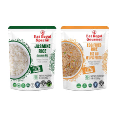 Eat Regal Ready-to-Eat Rice Variety Pack – Egg Fried Rice & Jasmine Rice | High Protein Microwave Meals, Ready in 1.5 Minutes | Halal Certified, BPA-Free, 8.8 oz (Pack of 12) - Regal Kitchen Store