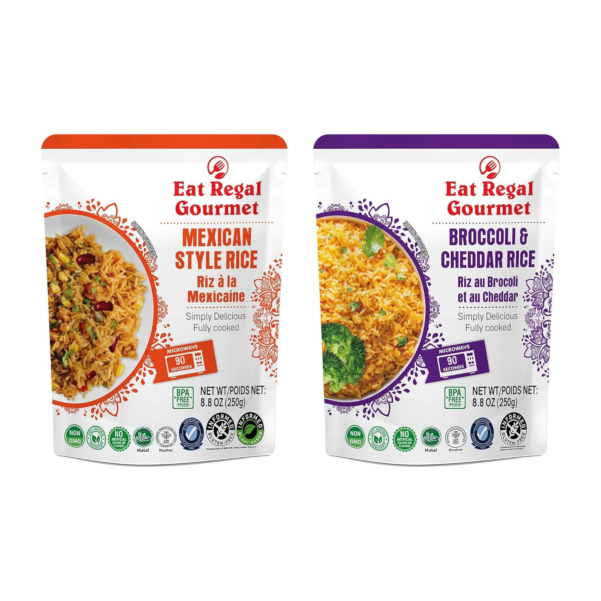 Eat Regal Ready-to-Eat Rice Variety Pack – Broccoli & Cheddar Rice & Mexican Style Rice | High Protein, Microwave in 1.5 Minutes| Gluten-Free, Non-GMO, BPA-Free | 8.8 oz (Pack of 12)