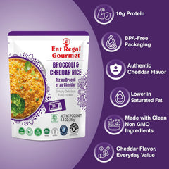 Eat Regal Ready-to-Eat Rice Variety Pack – Broccoli & Cheddar Rice & Mexican Style Rice | High Protein, Microwave in 1.5 Minutes| Gluten-Free, Non-GMO, BPA-Free | 8.8 oz (Pack of 12)
