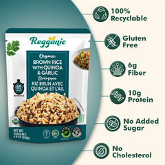 Reganic Organic Brown Rice with Quinoa & Garlic, Ready to Eat, 8.8 oz (Pack of 6) - Regal Kitchen Foods USA LLC