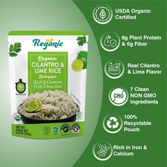 Reganic Organic Rice Variety Pack – Whole Grain Brown Rice & Cilantro Lime Rice (6 Each) | High Protein, High Fiber, Ready in 1.5 Minutes | USDA Organic, Vegan, Gluten-Free, Non-GMO | 8.8 oz (Pack of 12)
