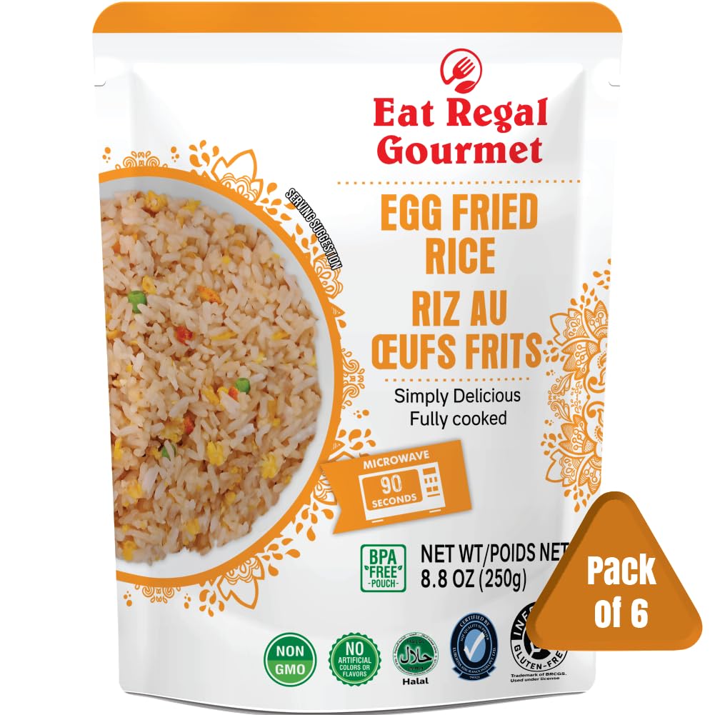 Eat Regal Gourmet Egg Fried Rice, 8.8 oz Pouches, Pack of 6, Microwave Ready, Halal - Regal Kitchen Store