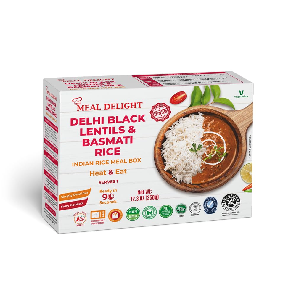 Meal Delight Indian Cuisine Heat & Eat Meals Pack of 3, 12.3oz- Basmati Rice with Black Lentil Curry, Microwavable No Preservatives, Heat and Eat Meal Kit Ready in 90 Seconds - Regal Kitchen Store