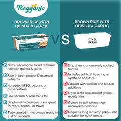 Reganic Organic Brown Rice with Quinoa & Garlic, 2 Individual Cups, Pack of 6, 8.8 oz - Regal Kitchen Store