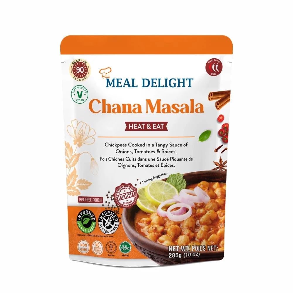 Meal Delight Chana Masala, 10 Ounce (Pack of 3) Ready to Eat in 90 Seconds No Preservatives, Shelf Stable, No Artificial Colors or Flavors - Regal Kitchen Store