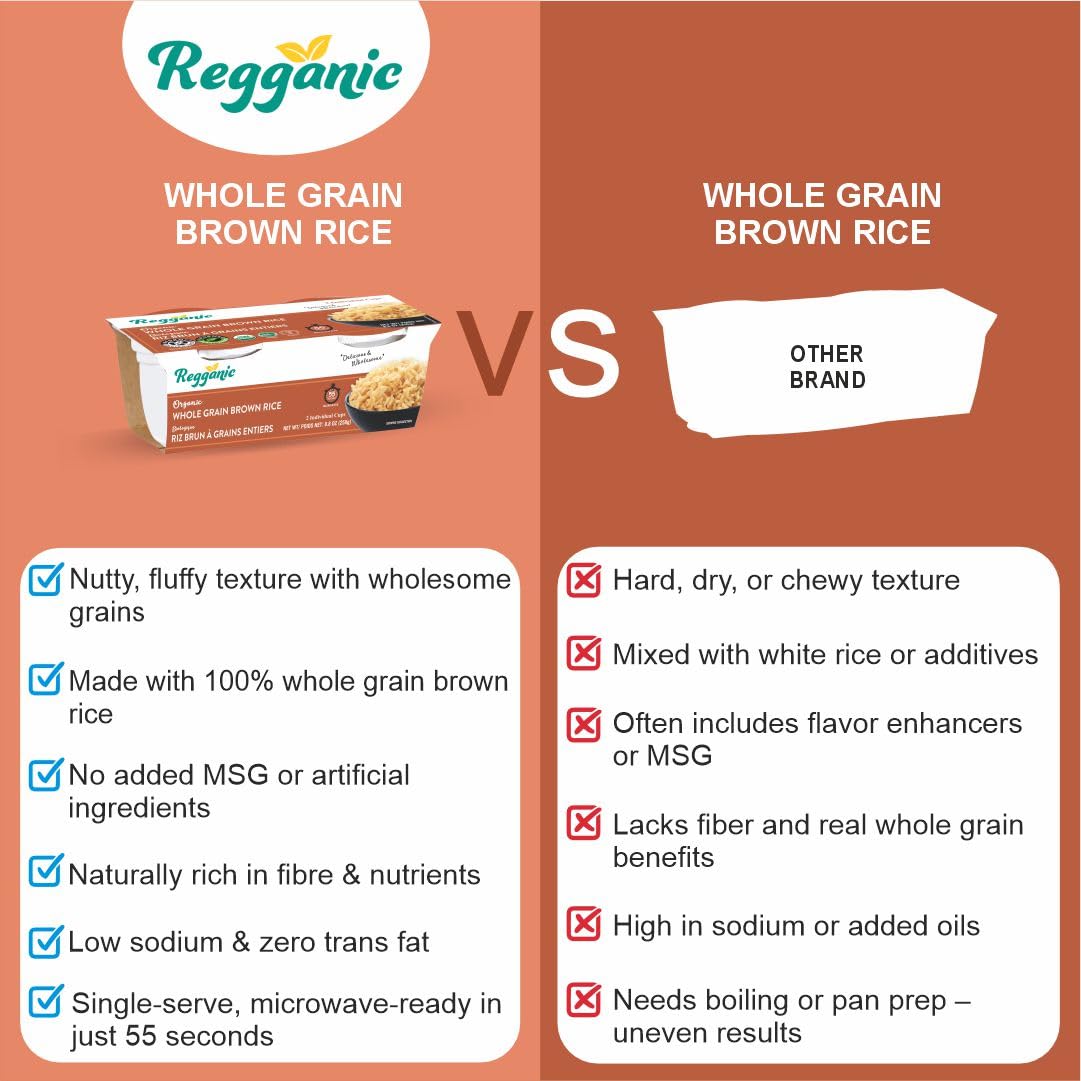 Regganic Organic Whole Grain Brown Rice, Microwaveable Cups, 8.8 oz, Pack of 6 - Regal Kitchen Store