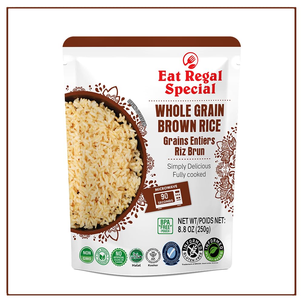 Eat Regal Ready to Eat Whole Grain Brown Rice Microwavable Pack of 6,8.8oz | Ready Rice in 90 Seconds | Heat and Eat | Precooked Rice | Ready to Eat | Side Dish - Regal Kitchen Store