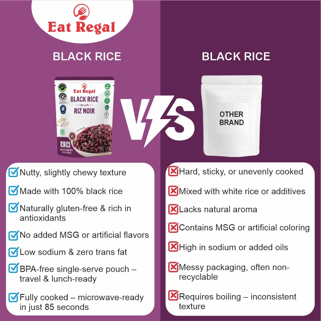 Eat Regal Ancient Black Rice, Ready in 90 Seconds, Non-GMO, Gluten-Free, 8.8 oz Pouches, Pack of 6 - Regal Kitchen Store