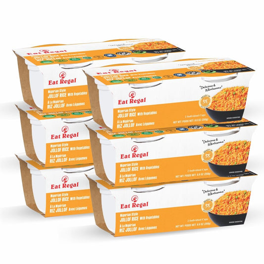 Eat Regal Gourmet Nigerian Style Jollof Rice with Vegetables, 8.8 oz Cups, Pack of 6 - Regal Kitchen Store 1080