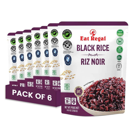 Eat Regal Ancient Black Rice, Ready in 90 Seconds, Non-GMO, Gluten-Free, 8.8 oz Pouches, Pack of 6 - Regal Kitchen Store 1000