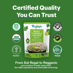 Reganic Organic Rice Variety Pack – Whole Grain Brown Rice & Cilantro Lime Rice (6 Each) | High Protein, High Fiber, Ready in 1.5 Minutes | USDA Organic, Vegan, Gluten-Free, Non-GMO | 8.8 oz (Pack of 12)