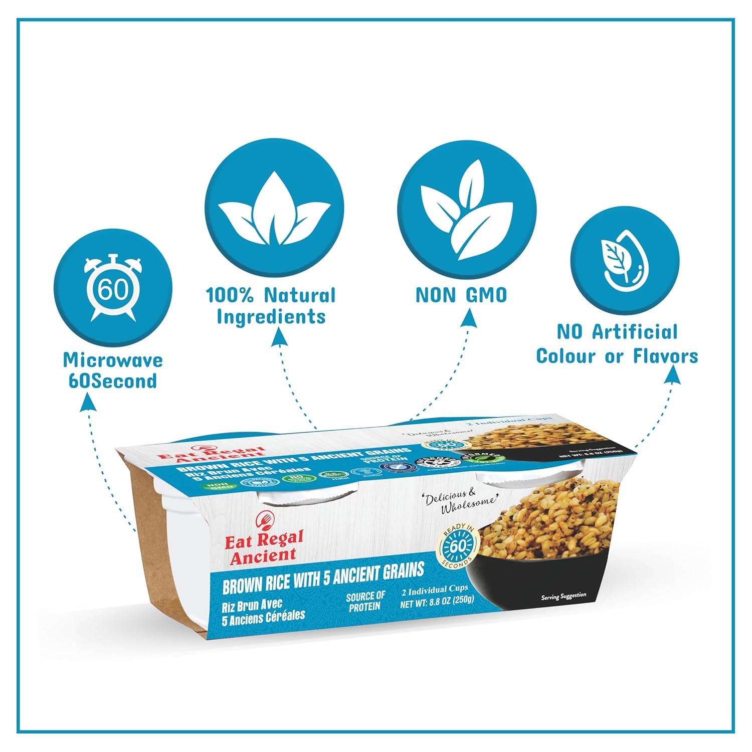 Eat Regal Brown Rice with 5 Ancient Grains, Microwaveable Cups, 8.8 oz, Pack of 6 - Regal Kitchen Store