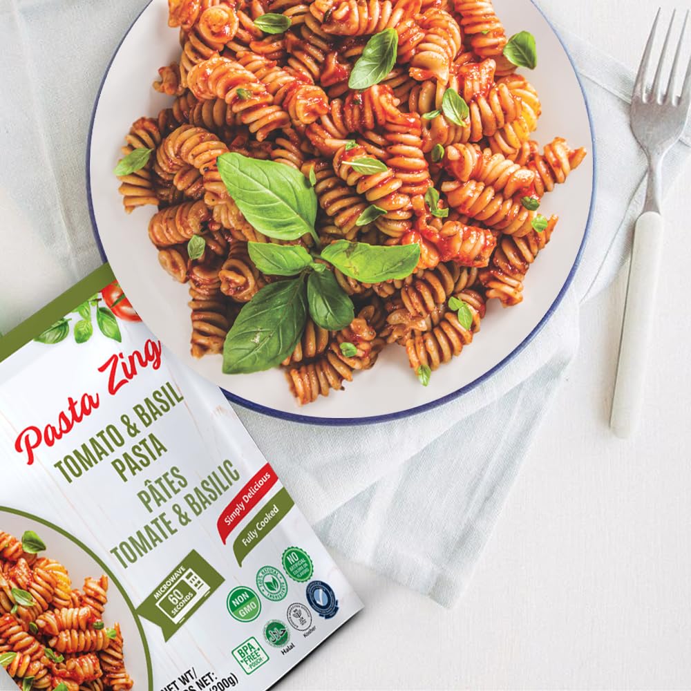 Pasta Zing Tomato & Basil Pasta, Pack of 7, 7.05 Ounce | Ready To Eat in 60 Sec | Made with 100% Italian Durum Wheat | Natural Ingredients | Classic & Flavorful | Easy Meal & Side Dish - Regal Kitchen Store