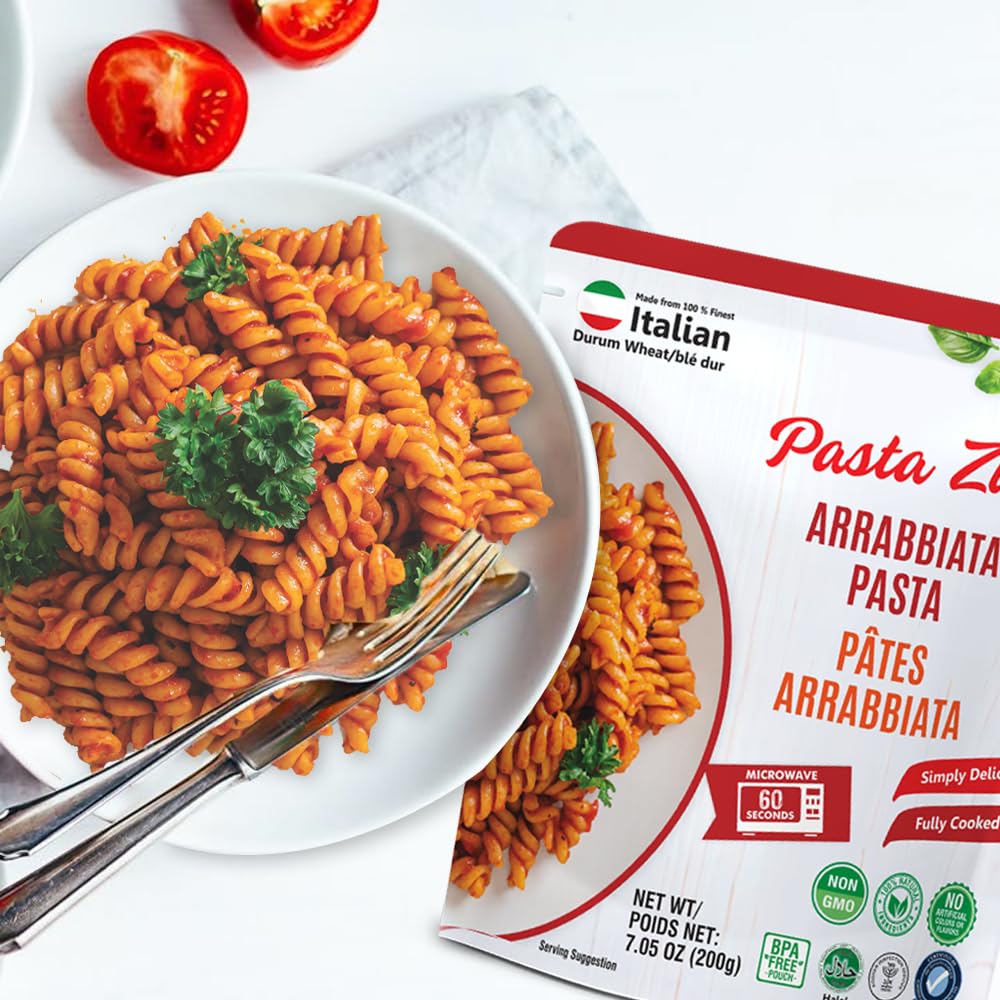 Pasta Zing Microwavable Arrabbiata Pasta, Pack of 7, 7.05 Ounce | Ready To Eat in 55 Sec | Made with 100% Italian Durum Wheat | Natural Ingredients | Spicy & Flavorful | Easy Meal & Side Dish - Regal Kitchen Store