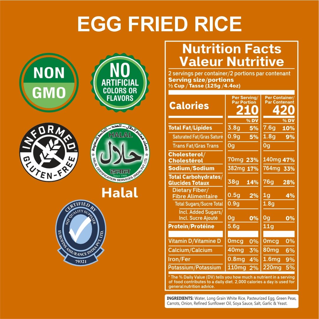 Eat Regal Gourmet Egg Fried Rice, Ready in 60 Seconds, 2 Individual Cups, Pack of 6 - Regal Kitchen Store