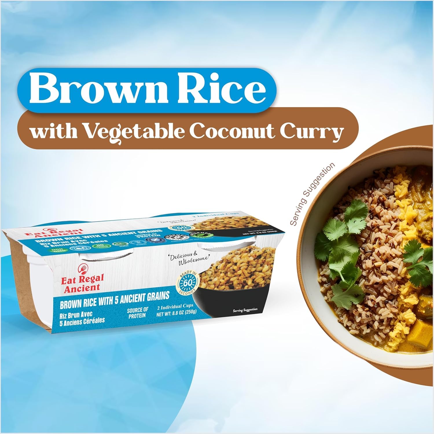 Eat Regal Brown Rice with 5 Ancient Grains, Microwaveable Cups, 8.8 oz, Pack of 6 - Regal Kitchen Store